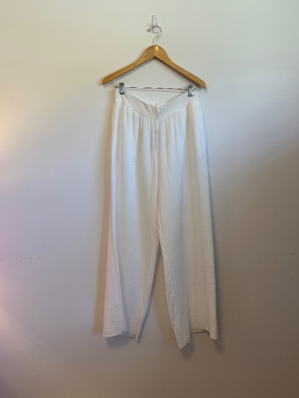 Hello Nite Cotton Gauze Summer Pants in White Sand | Size Large